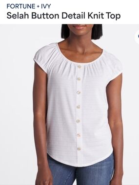 Fortune+Ivy White Button-Down Women's Top
